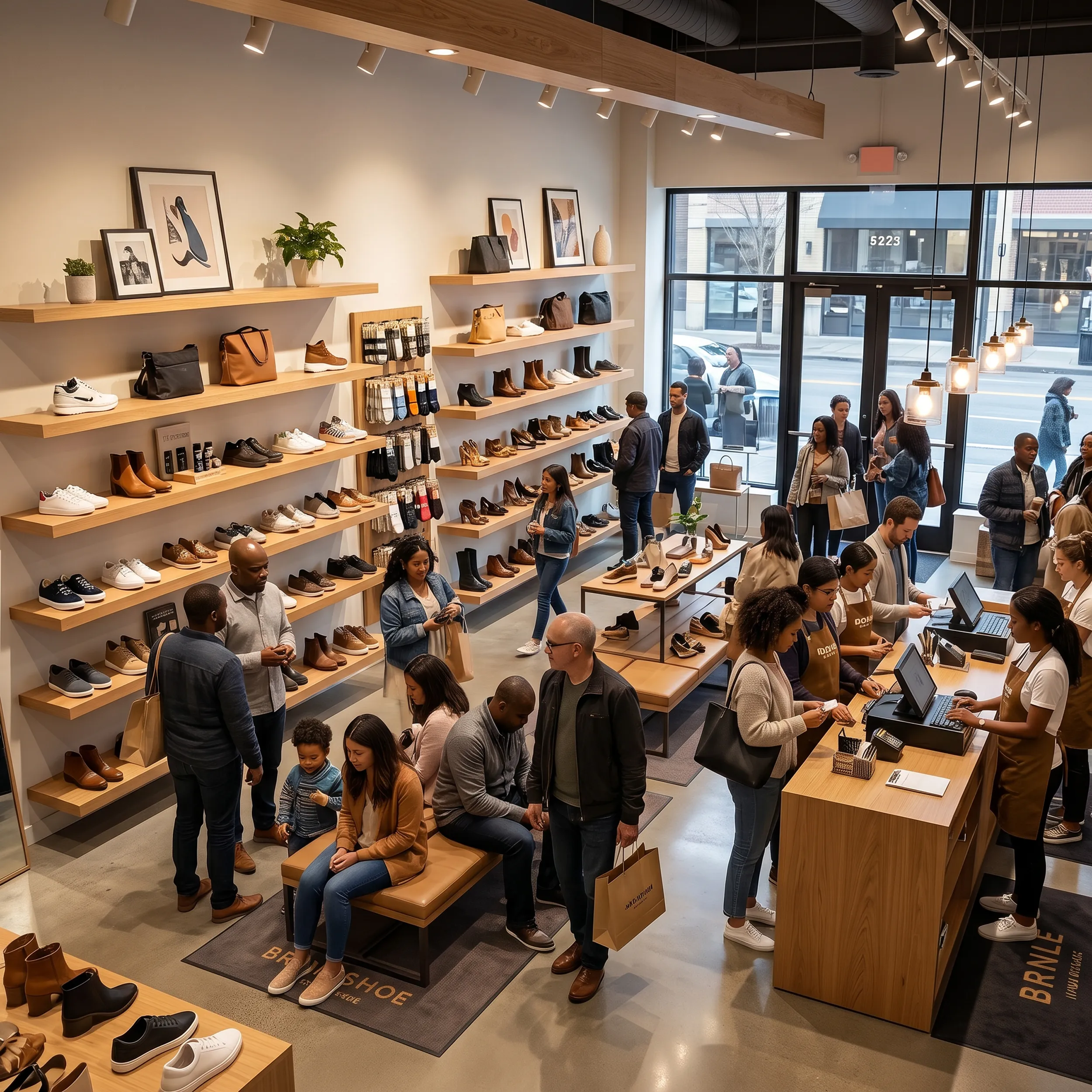 Boutique display — Bois Float hidden-bracket shelving