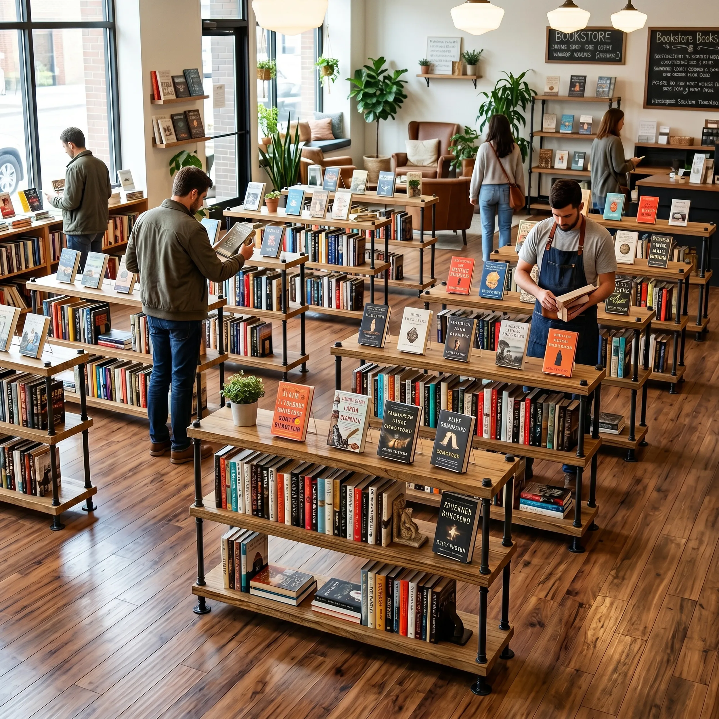Merchandising wall — solid-wood floating shelves